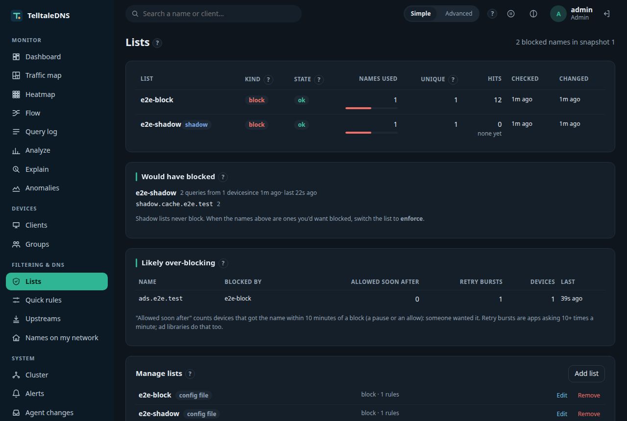 Blocklists in the dark theme